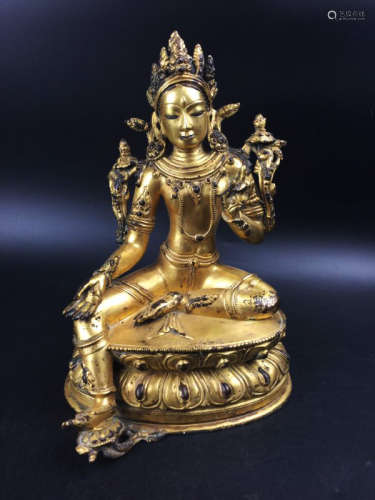 Chinese Gilt Bronze Kwanyin Marked 