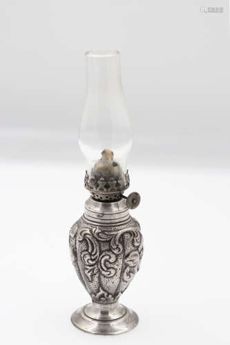 Chinese Republic Styled White Copper Kerosene Lamp W:5cm H:20cm