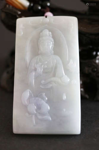 Natural Mauve Jadeite Pendant Carved with Kwanyin(56g)W:4.2cm H:8cm