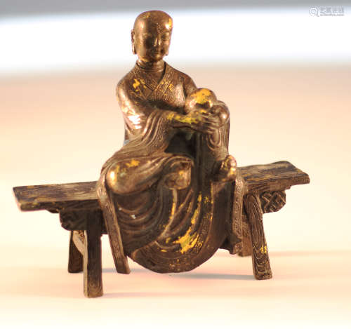 Chinese Ming Styled Gilt Bronze Arhat L:21.5cm W:6.5cm H:19.5cm