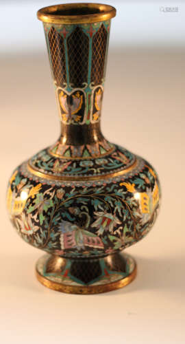 Chinese Republic Styled Cloisonn Enameld Vase Painted with Flowers and Butterfly W:12cm H:23cm