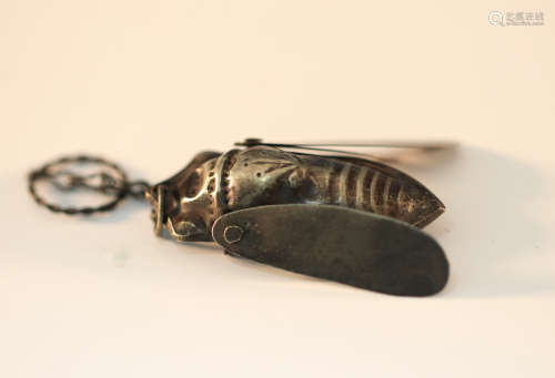 Chinese Republic Styled Silver Cicada L:4.5cm W:3cm