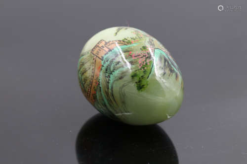 Chinese styled Spinach Jade Egg L:6cm W:4cm