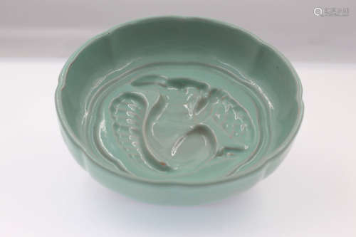 Celadon Brush Washer Carved With Squirrel W:18cm H:6cm