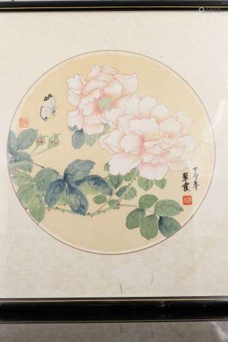 Chinese Painting With Flowers Marked 