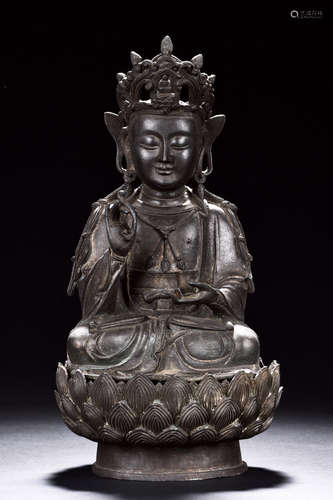 BRONZE CAST SEATED AVALOKITESHVARA FIGURE