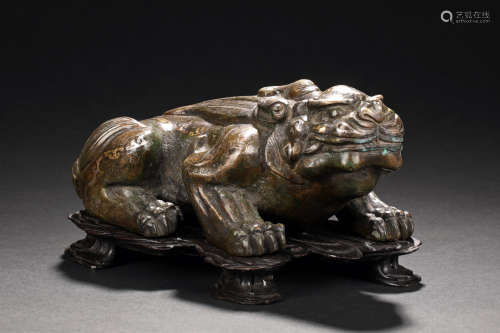 GILT BRONZE 'MYTHICAL BEAST' FIGURE WITH STAND