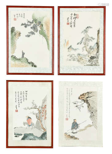 PU XINYU: FOUR INK AND COLOR ON PAPER PAINTINGS