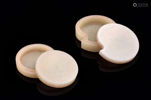 PAIR OF WHITE JADE CARVED INK BOX