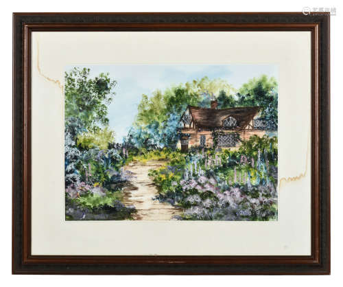 FRAMED WATERCOLOR PAINTING 'VILLAGE'