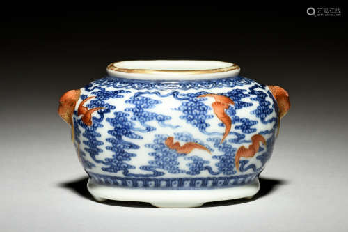 BLUE AND WHITE 'MYTHICAL BEAST' SPITTOON