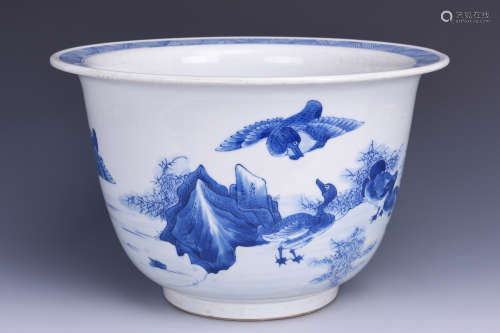 BLUE AND WHITE 'SWAN GOOSE' PLANTER