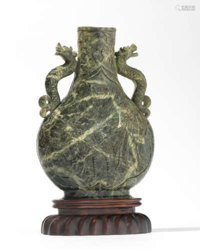 Grand vase, ChineJade vert épinard, H 30 cm
