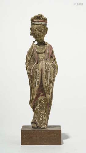 Guanyin debout, Chine, dynastie Qing (1644-1912)Terre cuite polychrome, H 22 cm