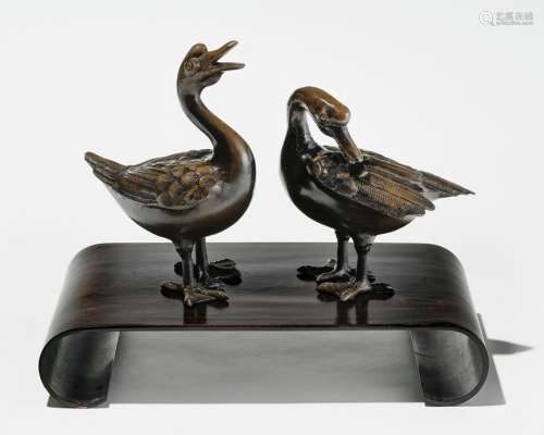 Paire de canards, Japon, époque Taisho (1912-1926)Bronze, H 23 cm