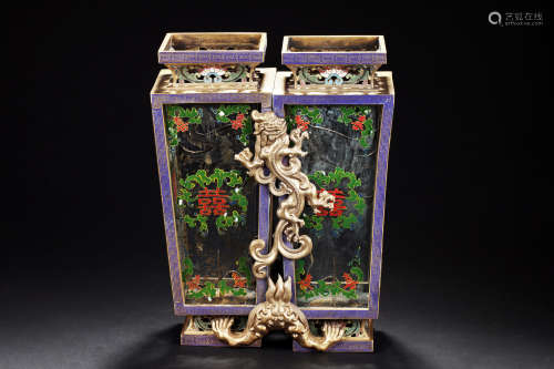 LINKED CLOISONNE AND GLASS LANTERN