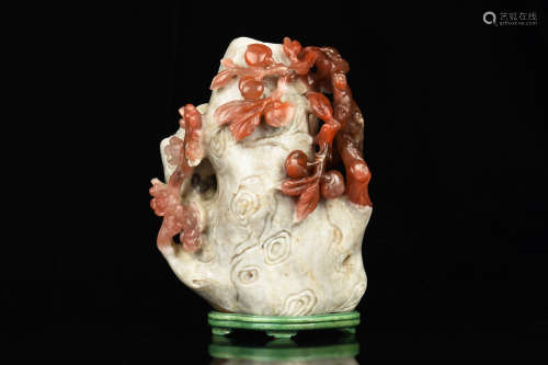 CLEVERLY CARVED NANHONG AGATE 'FLOWERS' FIGURE