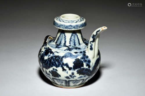 BLUE AND WHITE 'MYTHICAL BEAST' DOUBLE SPOUT EWER