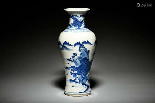 BLUE AND WHITE 'LANDSCAPE SCENERY' VASE