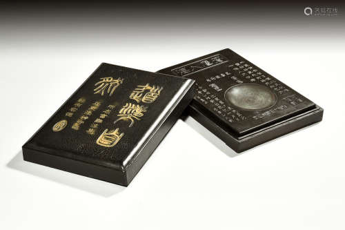 CARVED 'CALLIGRAPHY' INK STONE WITH BOX