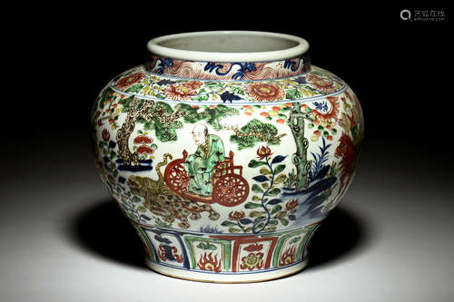 WUCAI GLAZED 'HORSE RIDERS' JARDINIERE