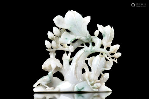 CARVED JADEITE 'BIRDS AND FLOWERS' FIGURAL GROUP