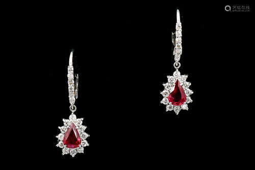 14K WG MYANMAR RUBY AND DIAMOND EARRINGS