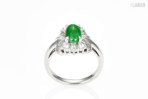 18 WG JADEITE RING WITH DIAMONDS AND GIA CERTIFICATE