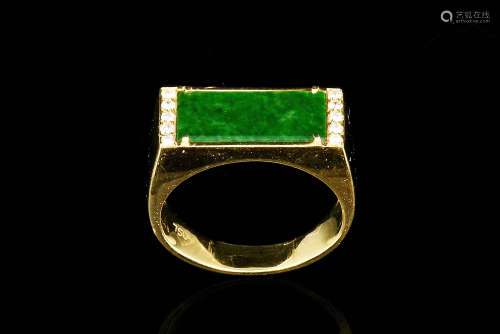 18K YG JADEITE RING WITH DIAMONDS AND GIA CERTIFICATE