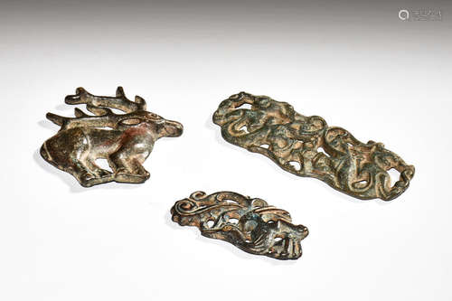 THREE BRONZE CAST 'ANIMALS' MEDALLIONS