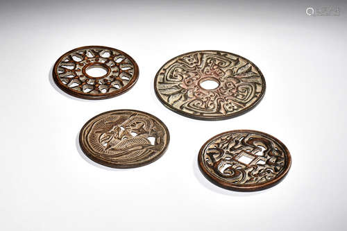 FOUR BRONZE CAST ROUND MEDALLIONS