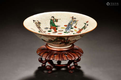 WUCAI 'EIGHT IMMORTALS' BOWL WITH WOODEN STAND