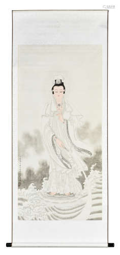 BAI JIAO: INK AND COLOR ON PAPER PAINTING 'GUANYIN'