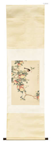 LIN HUIYIN: INK AND COLOR ON PAPER PAINTING 'BIRDS AND APPLES'