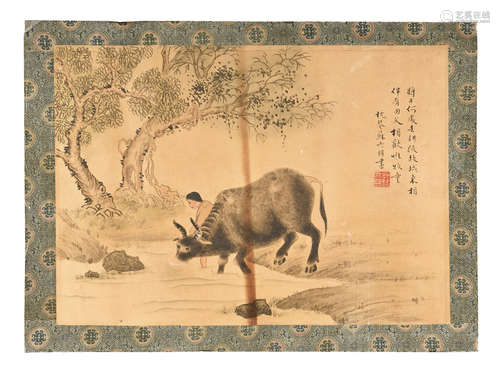 SU LIUPENG: INK AND COLOR ON PAPER PAINTING 'WATER BUFFALO'