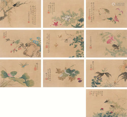 翁小海（1790～1849） 花卉草虫册 册页 设色绢本