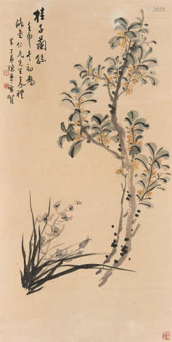 陈半丁（1876～1970） 1932年作 桂子兰孙 立轴 设色纸本