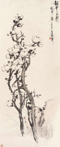 吴昌硕（1844～1927） 1908年作 银云玉影 立轴 设色纸本