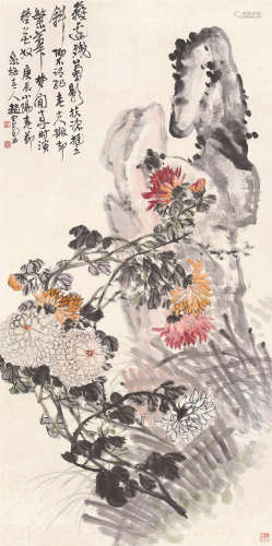 赵云壑（1874～1955） 1940年作 篱边残菊 立轴 设色纸本