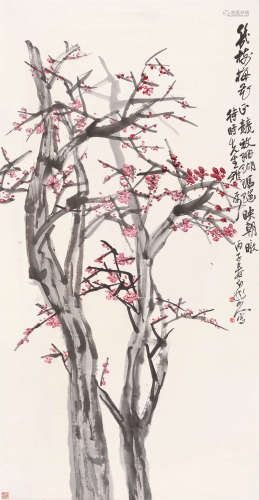 王震（1867～1938） 1936年作 竞放争艳 立轴 设色纸本