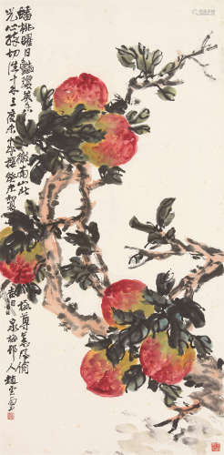 赵云壑（1874～1955） 1943年作 蟠桃 立轴 设色纸本