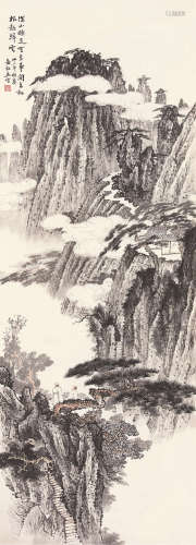 俞剑华（1895～1979） 1943年作 看云图 立轴 设色纸本
