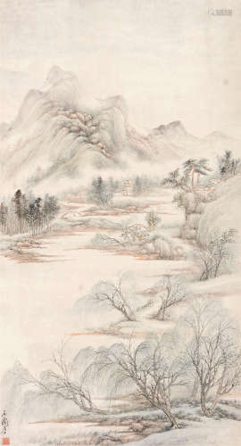 张石园（1898～1959） 溪山春润图 立轴 设色纸本