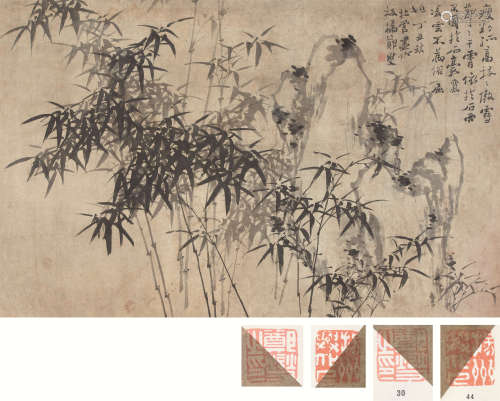 郑板桥 1757年作 竹石图 镜片 水墨纸本