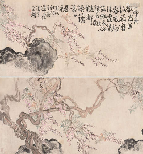 李鳝 1754年作 紫藤 横披 设色纸本