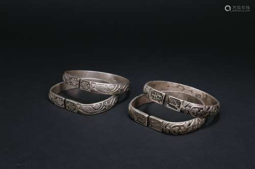 Two Pair of Chinese Silver Bracelets