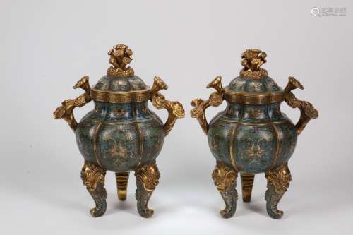 A Pair of Chinese Cloisonné Incense Burners