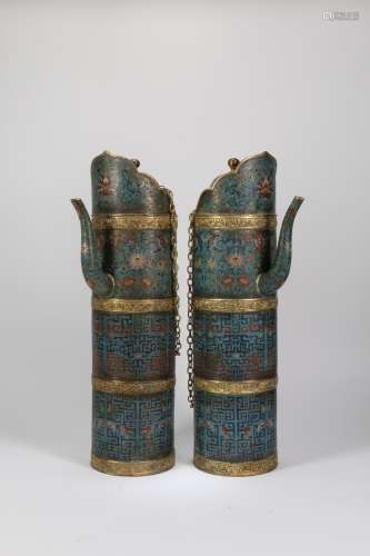 A Pair of Chinese Cloisonné Vases with Covers 
