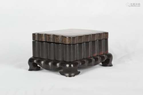 A Chinese Carved Rosewood Box with Cover and Stand