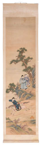 Ten Chinese scrolls depicting daily life court scenes / scenes at a dignitaries house, each watercolour 38 x 147 cm